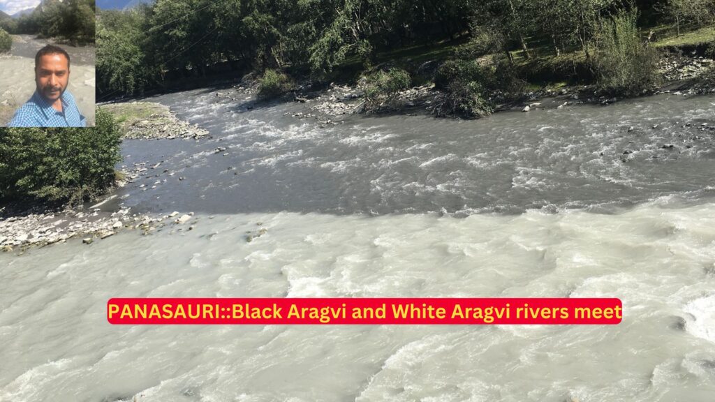 Man taking a selfie at the confluence of two rivers in Panasauri, Georgia.