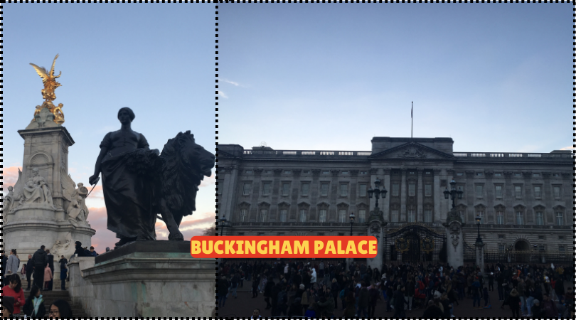 View of Buckingham Palace, the official residence of the British monarch, showcasing its grand facade.